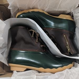 Size 6 Sperry Saltwater Duck Boots Tan Green